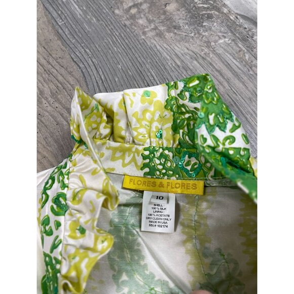 Flores & Flores Silk Sleeveless Blouse 10 Button Down Top Sequin Embroidered - Picture 5 of 7